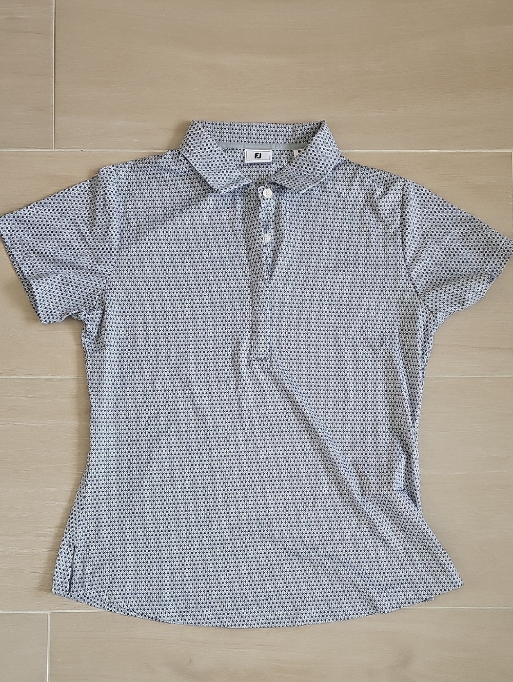 FootJoy Women's Short Sleeve Polo in White and Black Micro Geo Print